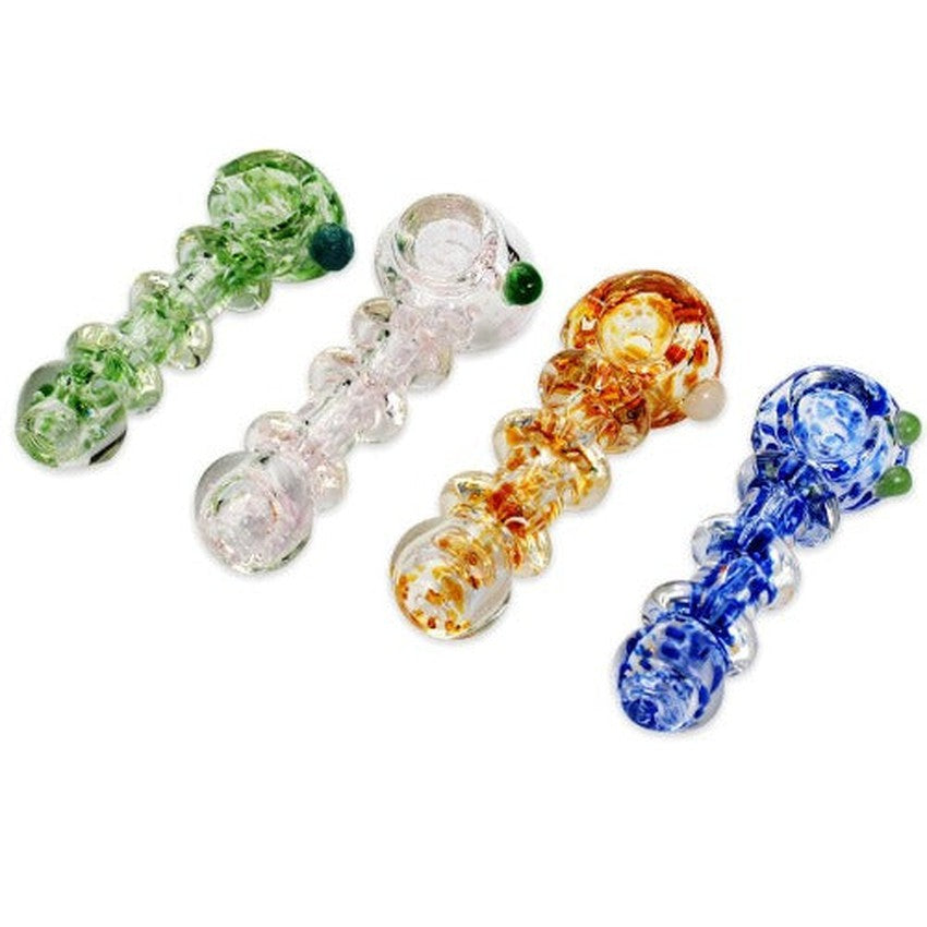 4" Triple Rings On Body Glow Style Frit Hand Pipe - Design May Vary - (1 Count)