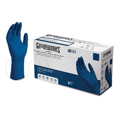 Gloveworks Blue Latex PF Exam Gloves - 13 mil - Case of 500