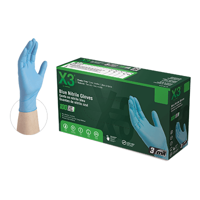 X3 Guantes industriales de nitrilo azul sin polvo (caja de 1000 guantes/10 cajas)