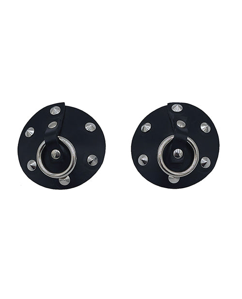Rouge Leather Studded Nipple Covers - Black