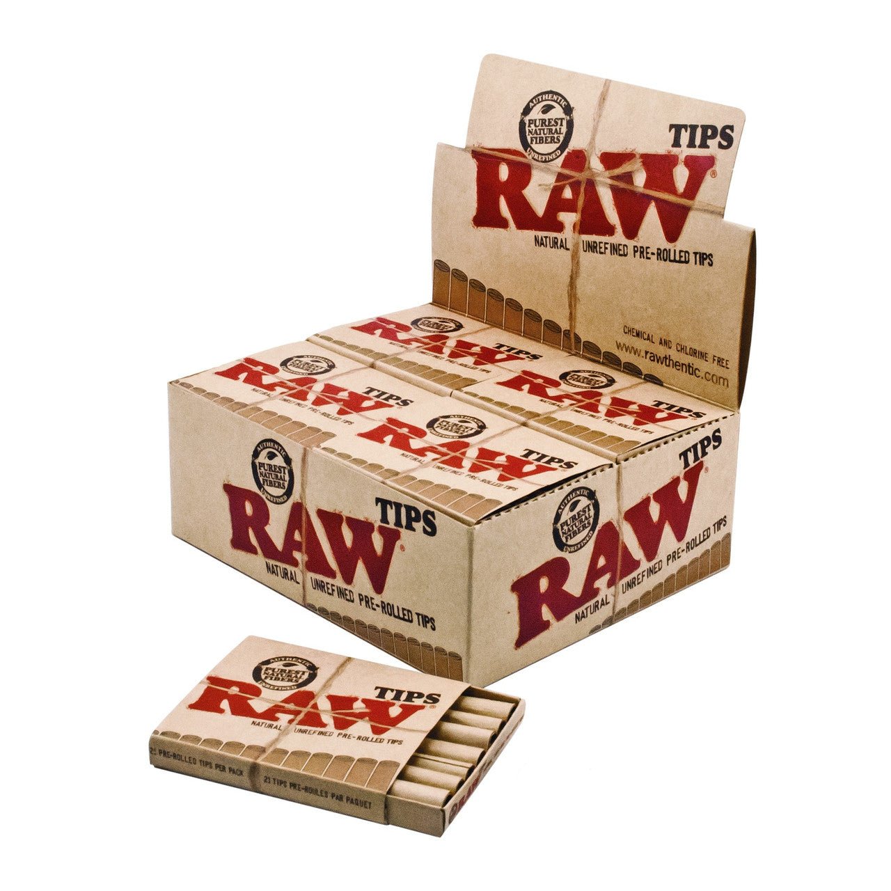 RAW Authentic Chemical And Chlorine Free Tips Pre-rolled - 21 Tips Per Pack - (20 Count Per Display)