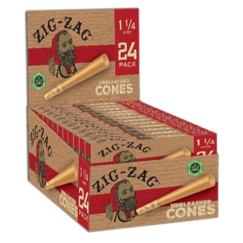 Zig-Zag 1 1/4 Unbleached Cones 24 Per Pack - (12 Count Per Bulk Cones Display)