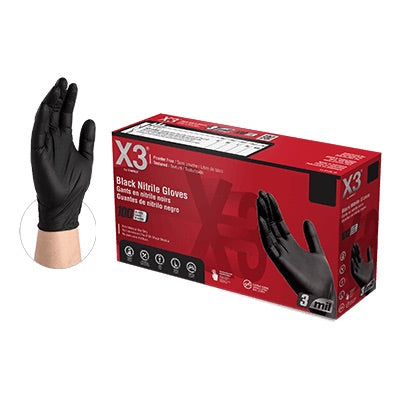 X3 by AMMEX Black Nitrile PF Industrial Gloves - Smoke N’ Poke