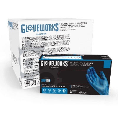 Gloveworks by AMMEX Blue Vinyl Industrial Gloves (Cs of 1000) - Smoke N’ Poke