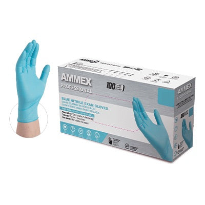 AMMEX Professional Blue Nitrile PF Exam Gloves (Cs of 1000) - Smoke N’ Poke