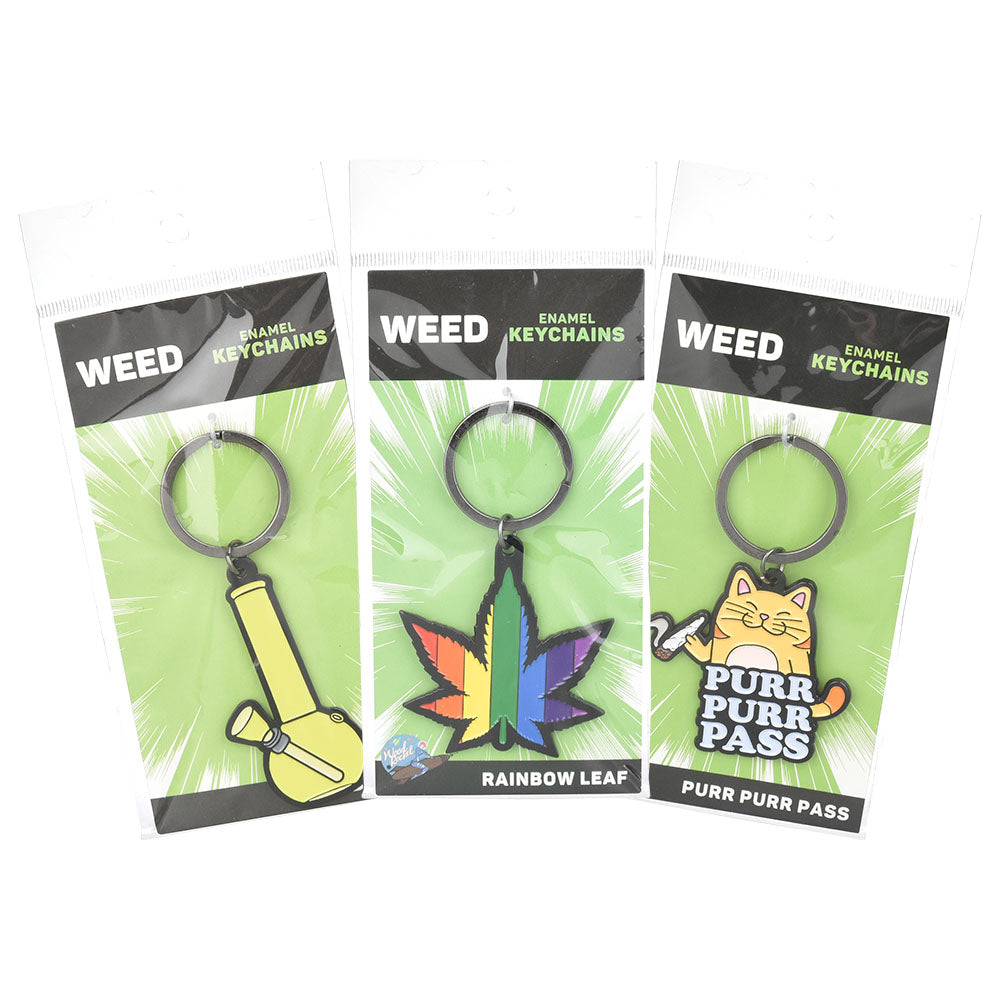 Wood Rocket Hemp Enamel Keychains | Assorted Designs | 36pc Display - Smoke N’ Poke