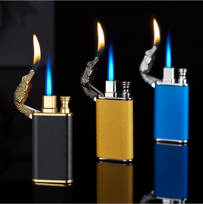 Creative Blue Flame Lighter Dolphin Dragon Tiger Double Fire Metal Winproof Lighter Inflatable Lighter