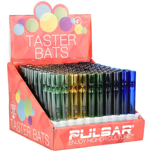 100CT DISPLAY - Pulsar Glass Taster - 4" / Assorted Colors - Smoke N’ Poke