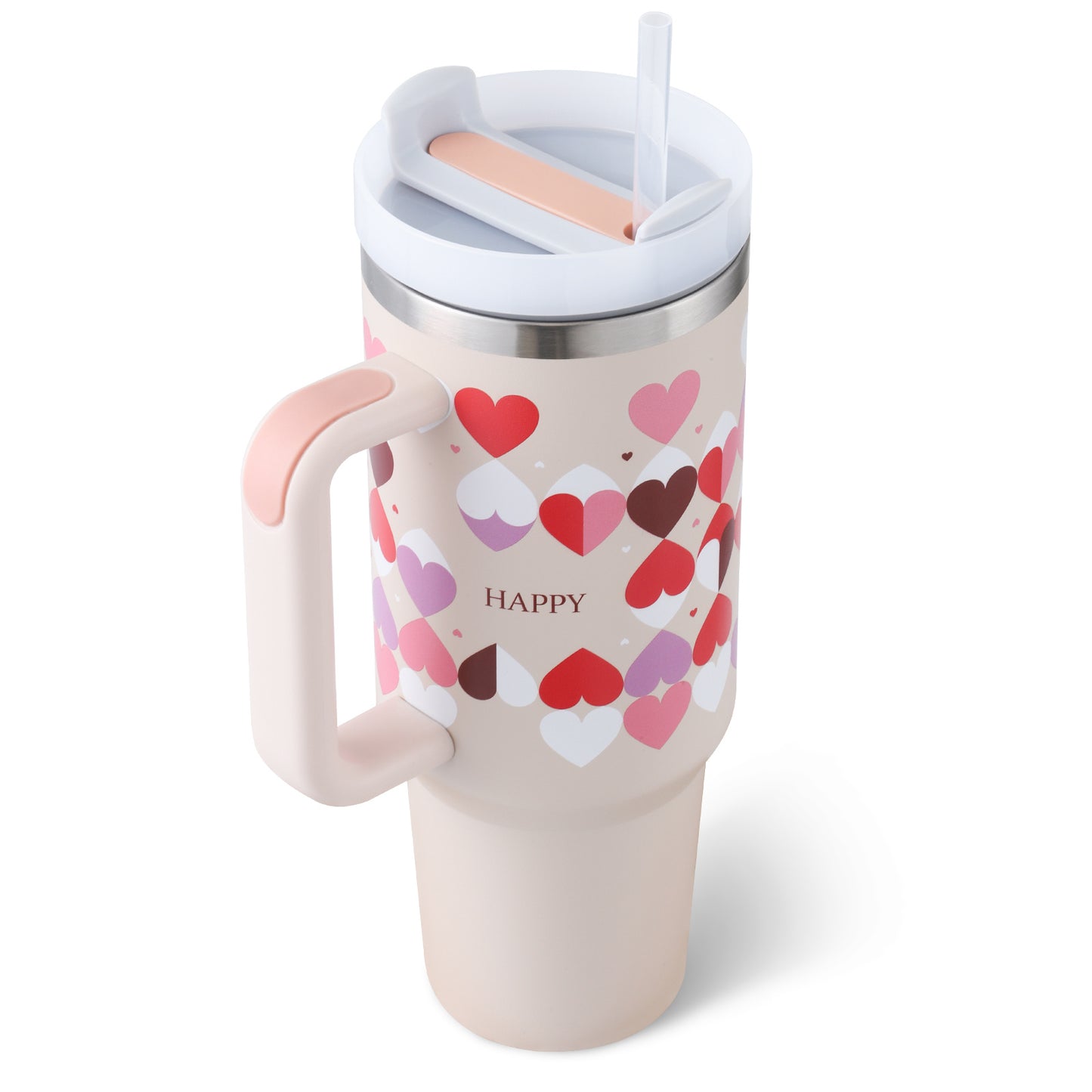 Vaso de 40 onzas con asa aislado con pajita, acero inoxidable a prueba de derrames, taza de café al vacío con tapa, taza cónica, regalos para los amantes de San Valentín, adecuado para el coche, gimnasio, oficina, viajes