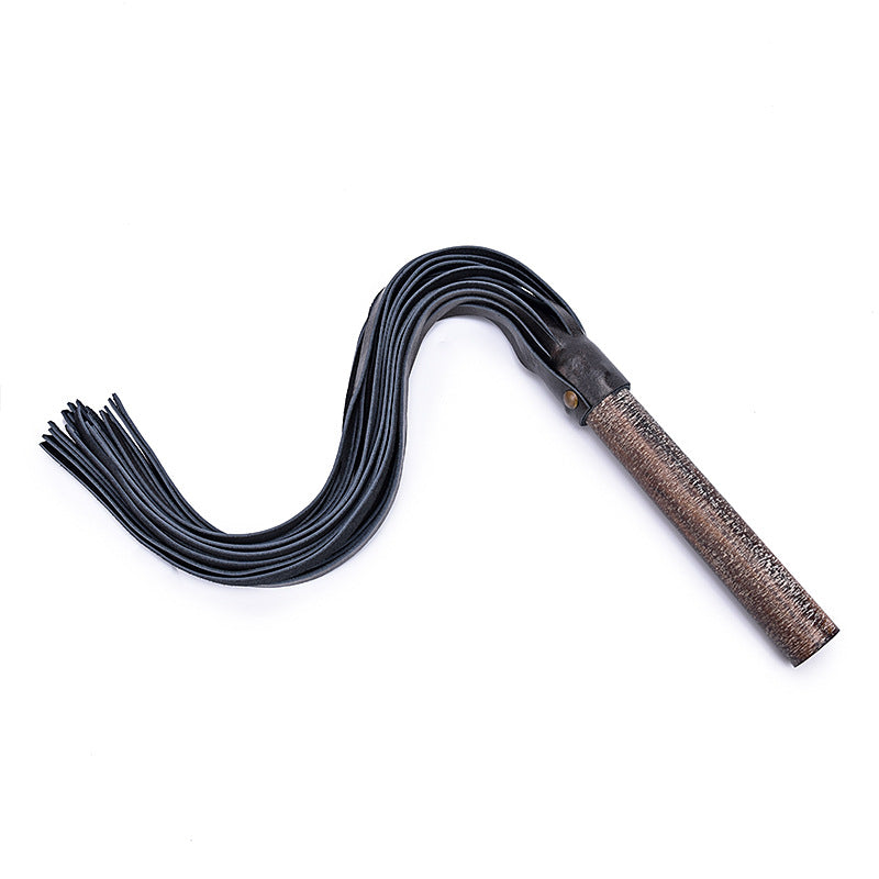 Hot Bdsm Spanking Flogger Genuine Leather Archaize Wooden Handle - Smoke N’ Poke