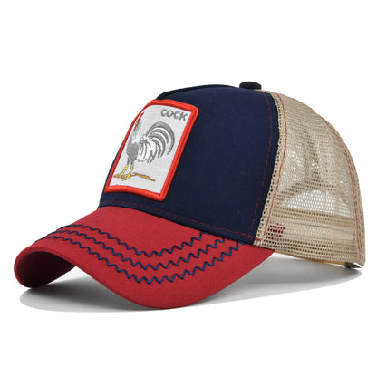 Gorra de malla de verano con gallo bordado para hombre ajustable