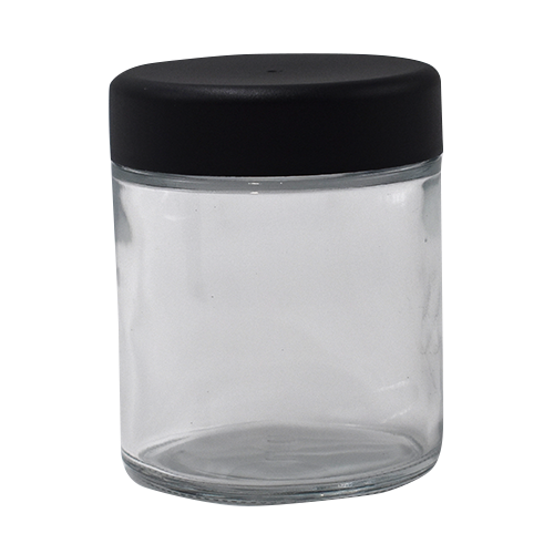 4oz Extra Wide Clear Glass Jar with Black Child-Proof Cap (24 Count Case)