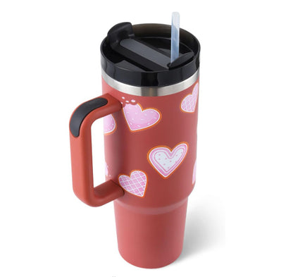 Vaso de 40 onzas con asa aislado con pajita, acero inoxidable a prueba de derrames, taza de café al vacío con tapa, taza cónica, regalos para los amantes de San Valentín, adecuado para el coche, gimnasio, oficina, viajes