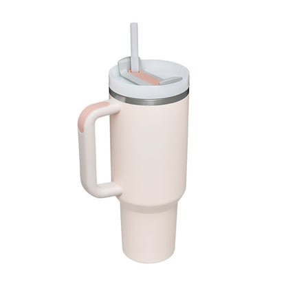 Vaso de 40 onzas con asa aislado con pajita, acero inoxidable a prueba de derrames, taza de café al vacío con tapa, taza cónica, regalos para los amantes de San Valentín, adecuado para el coche, gimnasio, oficina, viajes