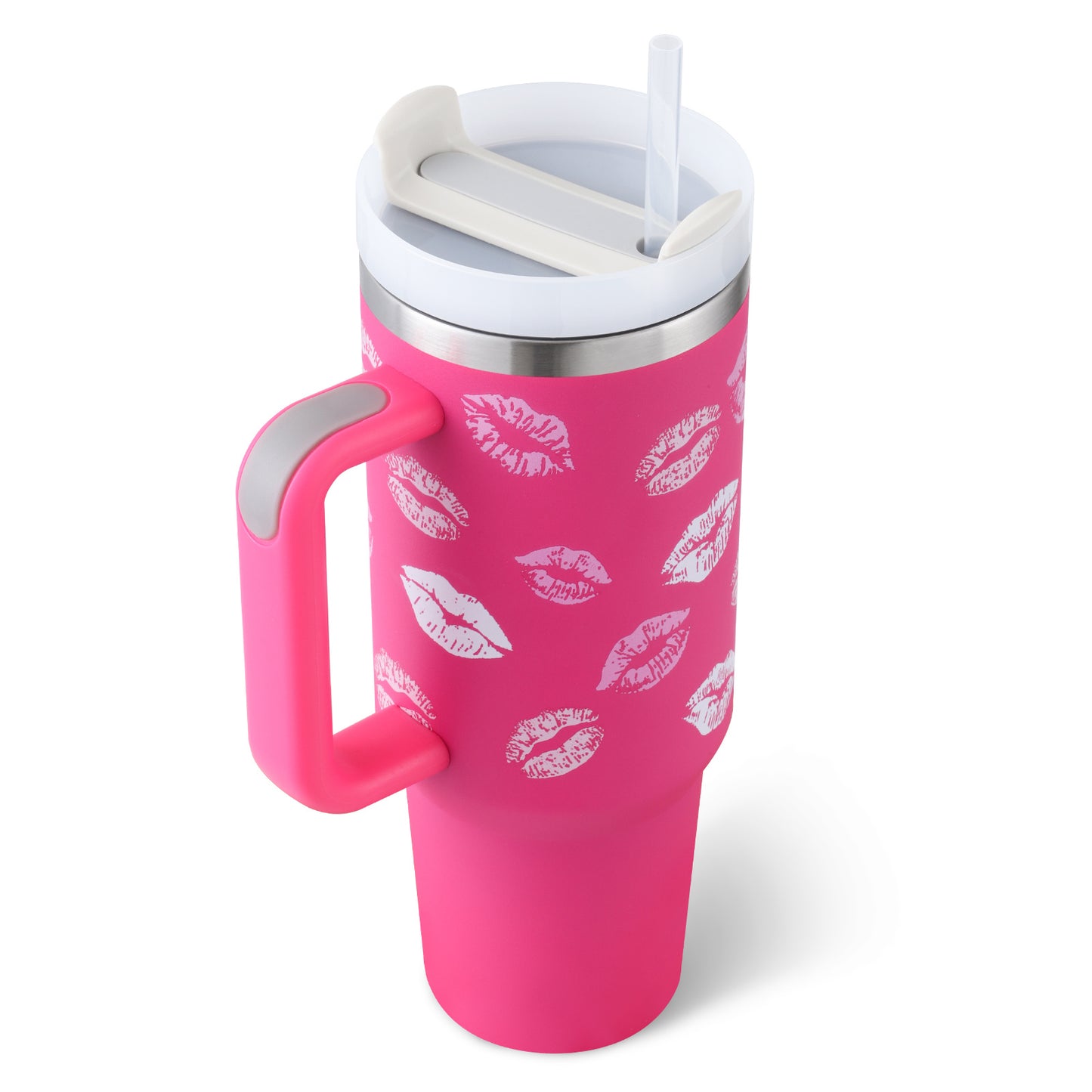 Vaso de 40 onzas con asa aislado con pajita, acero inoxidable a prueba de derrames, taza de café al vacío con tapa, taza cónica, regalos para los amantes de San Valentín, adecuado para el coche, gimnasio, oficina, viajes