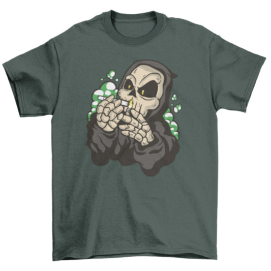 Camiseta informal con cuello redondo y estampado digital de Weed Reaper europea y americana