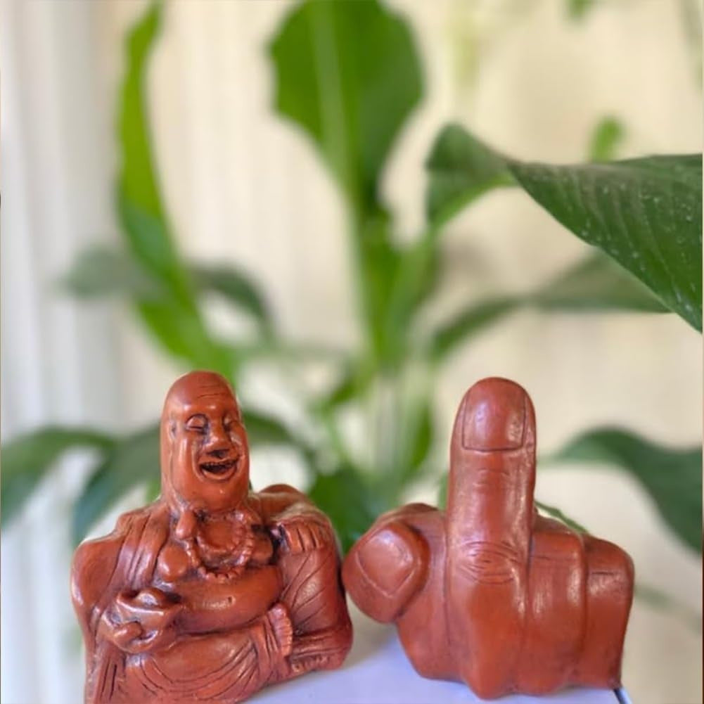 Middle Finger Smiling Buddha Statue Resin Craft Ornament