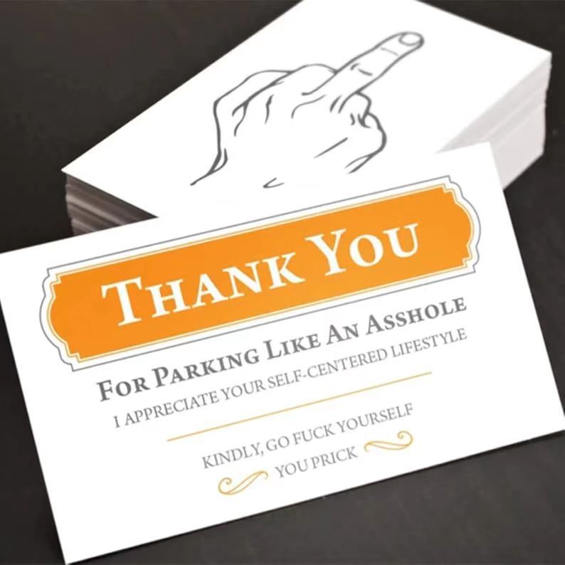 Illegal Parking Reminder Card Middle Finger Card