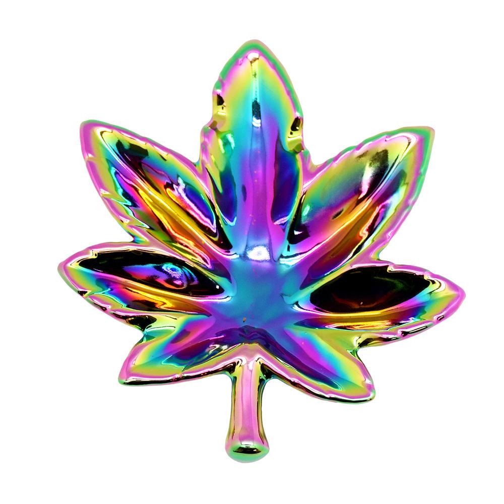 Iridescent Rainbow Hemp Leaf Ashtrays - Smoke N’ Poke