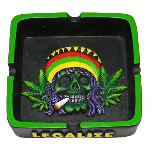 Rasta Skull w/ Leaves Square Ashtrays - Smoke N’ Poke