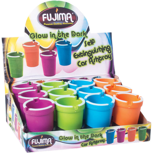 12PC DISPLAY - Fujima Glow Self Extinguish Ashtray - Assorted Colors - Smoke N’ Poke