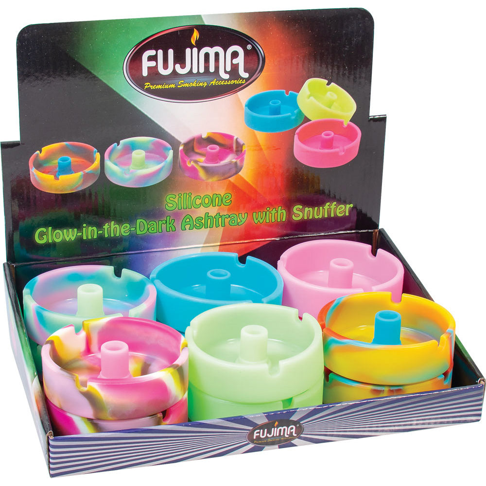 12PC DISPLAY - Fujima Glow Silicone Snuffer Ashtray - 3.5" / Assorted - Smoke N’ Poke