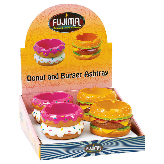 4PC DISP - Fujima Donut or Burger Polyresin Ashtray - 3.5" - Smoke N’ Poke