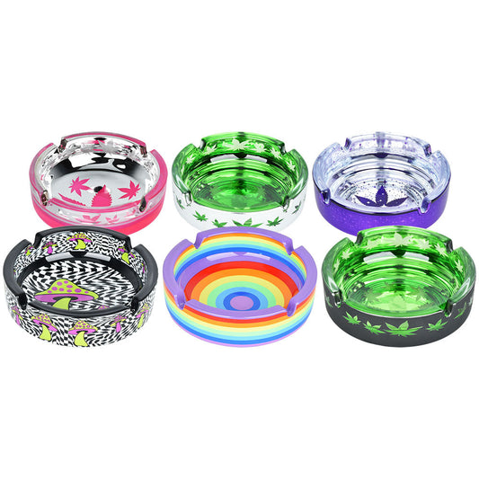 6PC BOX - Trippy Glass or Ceramic Ashtray - 4.25" / Assorted Designs - Smoke N’ Poke