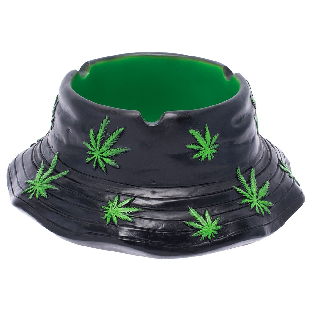 Fujima Black & Green Leaf Bucket Hat Ashtray - 5.75"