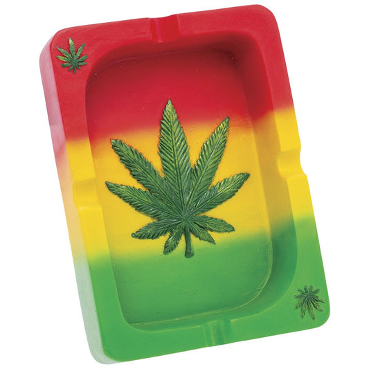 Fujima Rasta Hemp Leaf Playing Card Polyresin Ashtray - 5.3"x3.8"