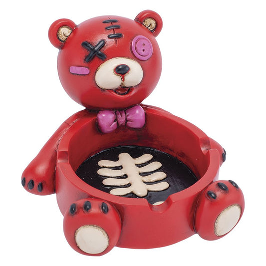 Fujima Zombie Bear Polyresin Ashtray - Red / 5.75"x4.9"