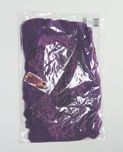 Metallic Stretch Lace & Mesh Babydoll w/Thong - Purple SM