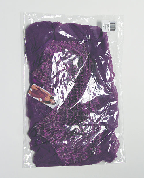 Metallic Stretch Lace & Mesh Babydoll w/Thong - Purple SM
