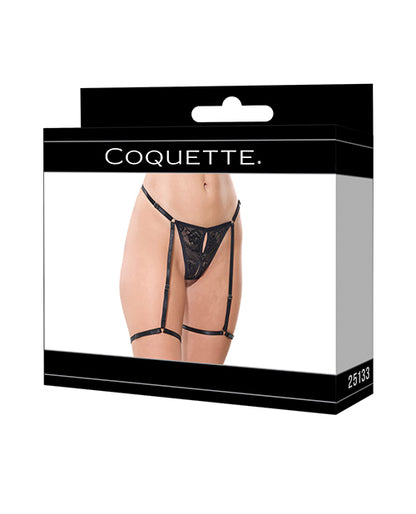 Lace Thong w/Garters and Bow Detail - Black MD