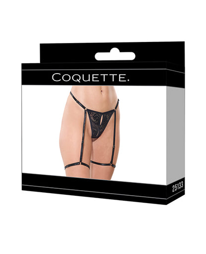 Lace Thong w/Garters and Bow Detail - Black XL
