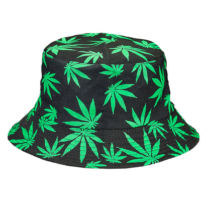 Bucket Hat w/ Green Hemp Leaf Print - Smoke N’ Poke