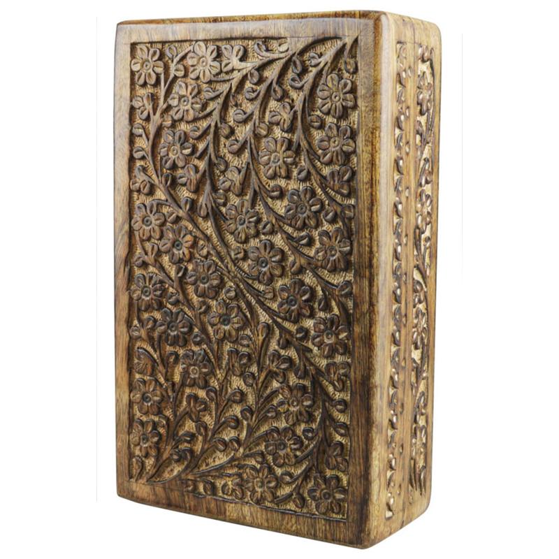 Floral Carved Wood Stash Box - 10"x6" - Smoke N’ Poke