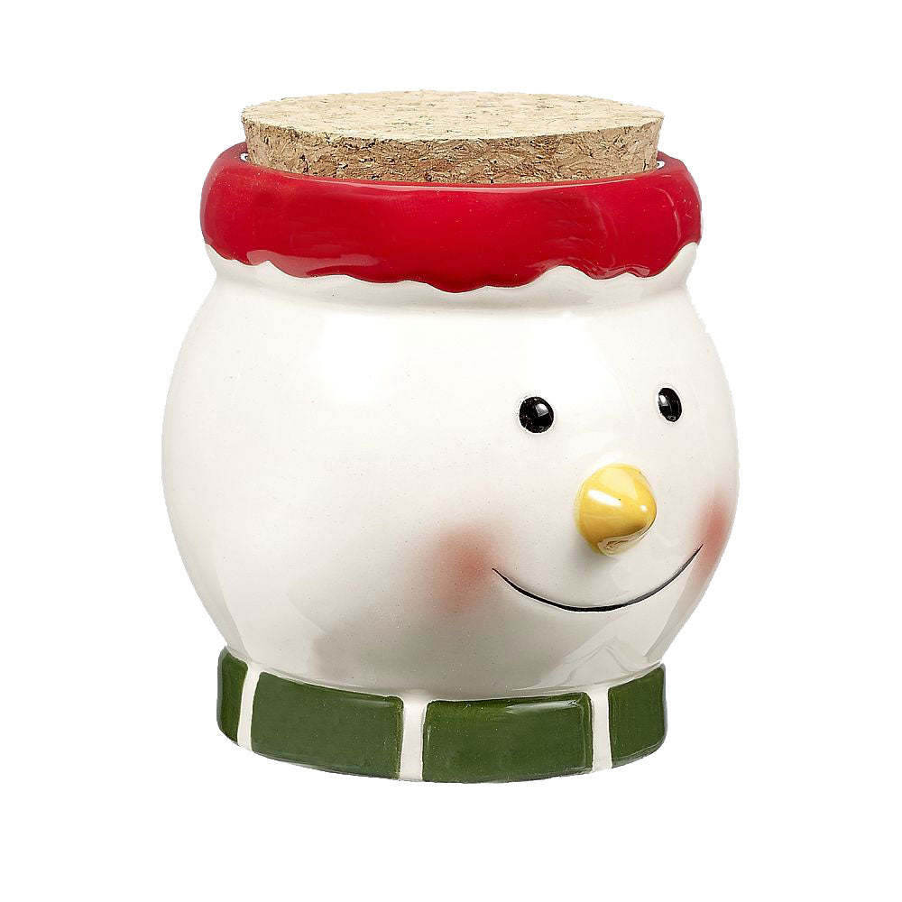 Smiling Snowman Ceramic Stash Jar w/ Cork Lid - Smoke N’ Poke