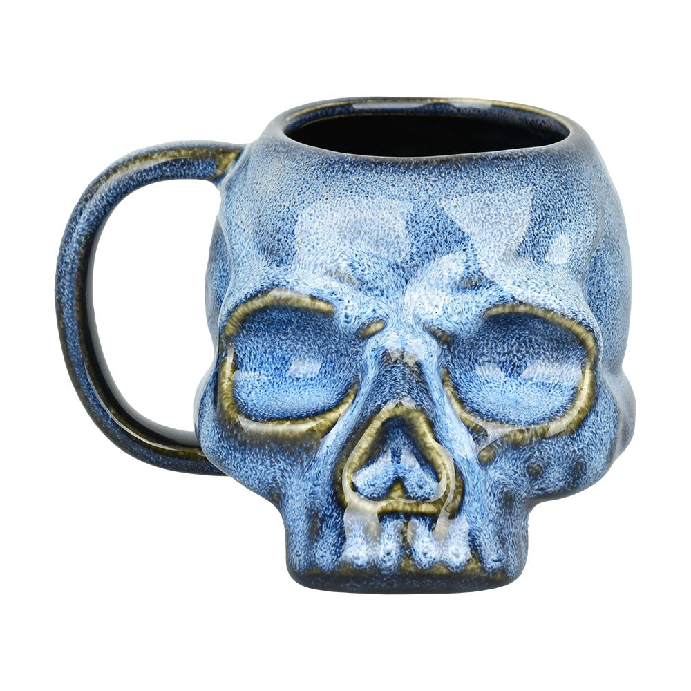 Blue Glazed Skull Ceramic Mug - 15oz - Smoke N’ Poke