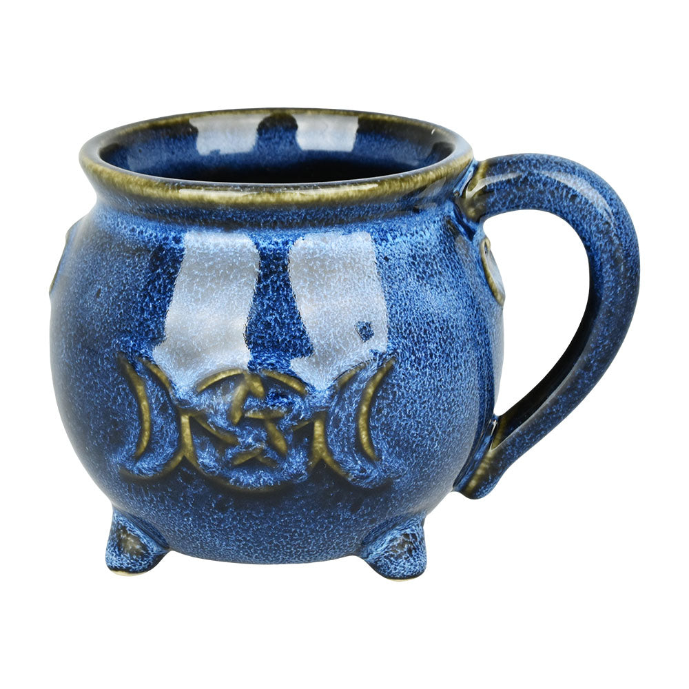 Blue Glazed Pentagram Moon Ceramic Mug - 15oz - Smoke N’ Poke