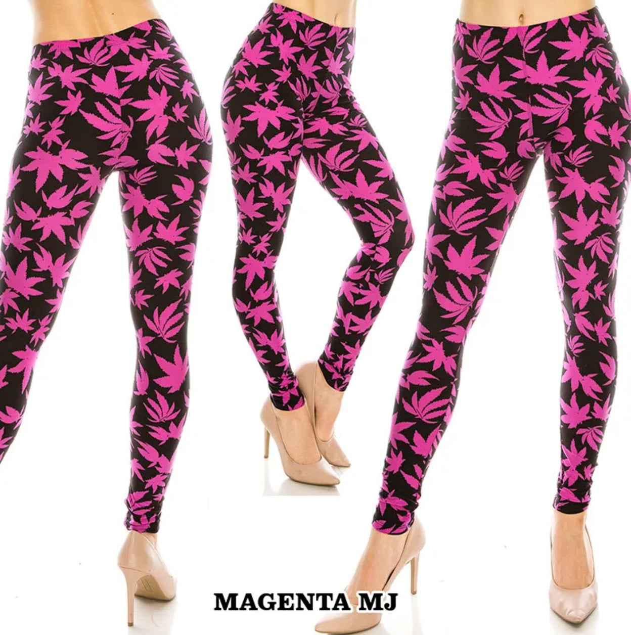 Magenta Hemp Leaf Leggings - Smoke N’ Poke