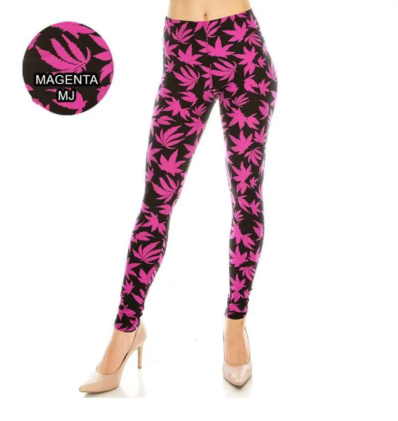 Magenta Hemp Leaf Leggings - Smoke N’ Poke