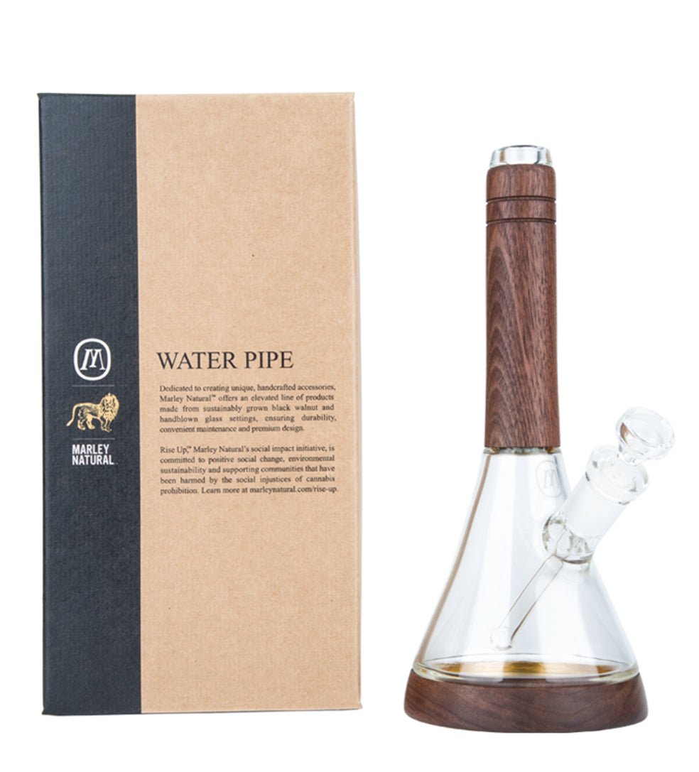 Marley Natural Glass & Walnut Water Pipe - Smoke N’ Poke