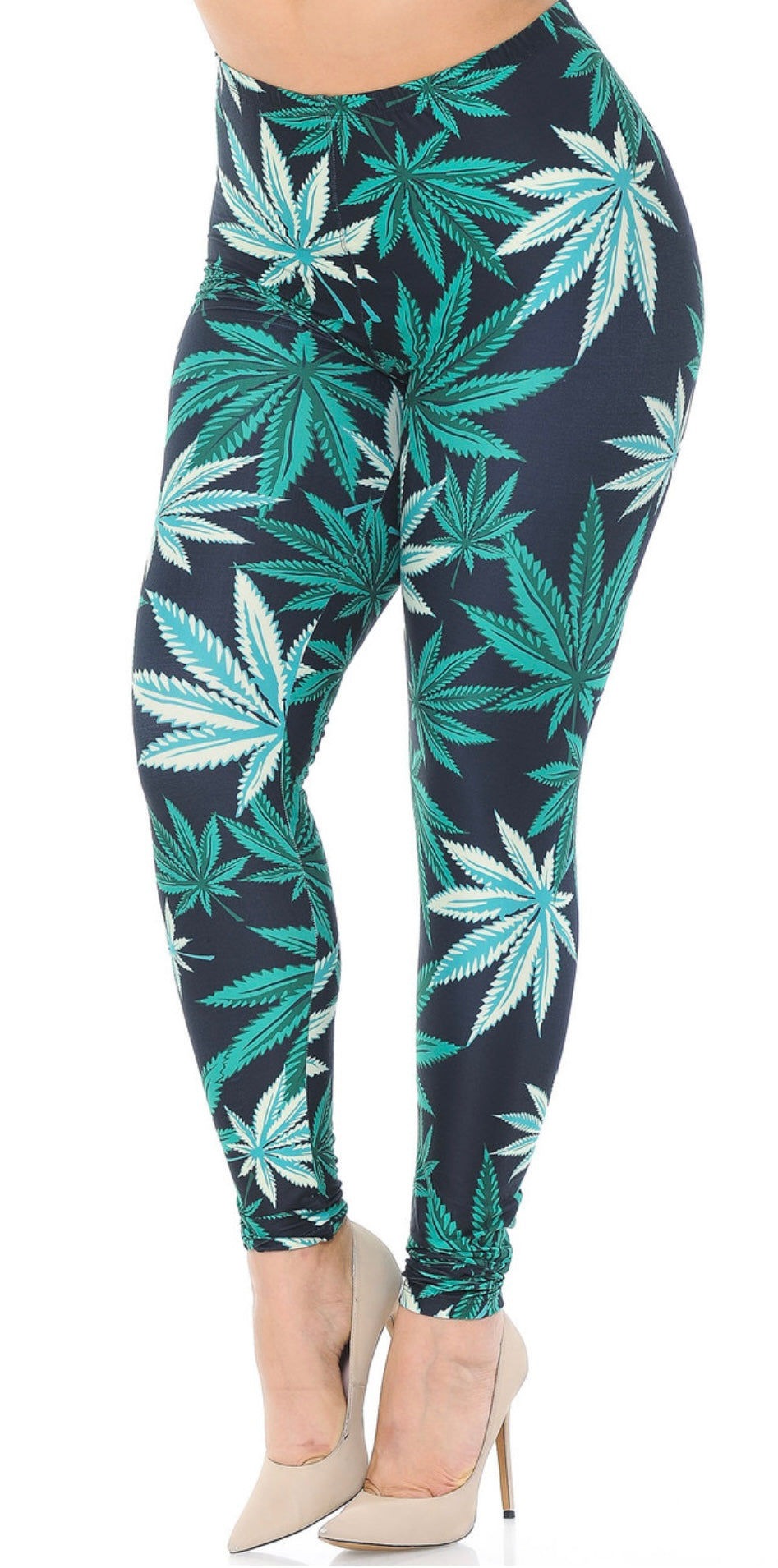 Green Hemp Leaf Leggings - Smoke N’ Poke