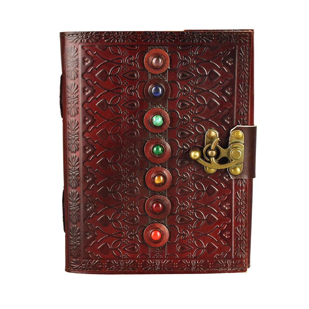 Chakra Stones Leather Journal w/ Clasp - 6"x8"