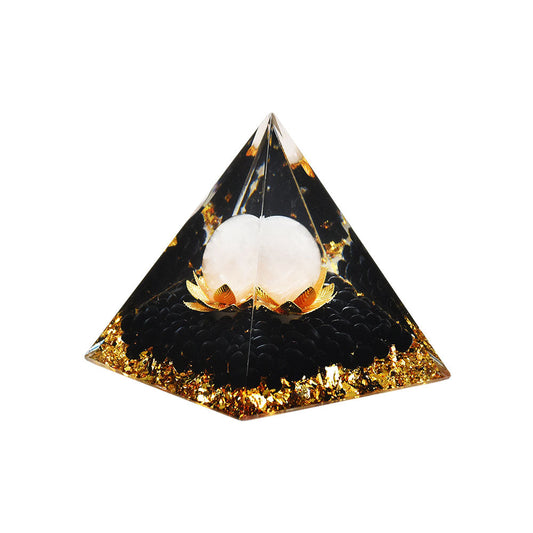 Lotus Flower w/ White Moon Orgonite Pyramid - 2.5" - Smoke N’ Poke