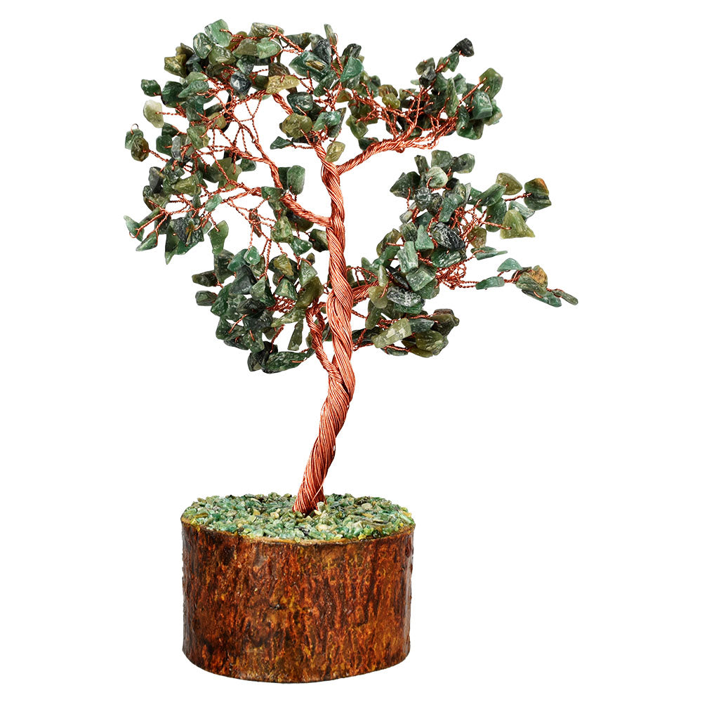 Decorative Green Aventurine Crystal Wire Tree w/ Wood Base - 9.5" - Smoke N’ Poke