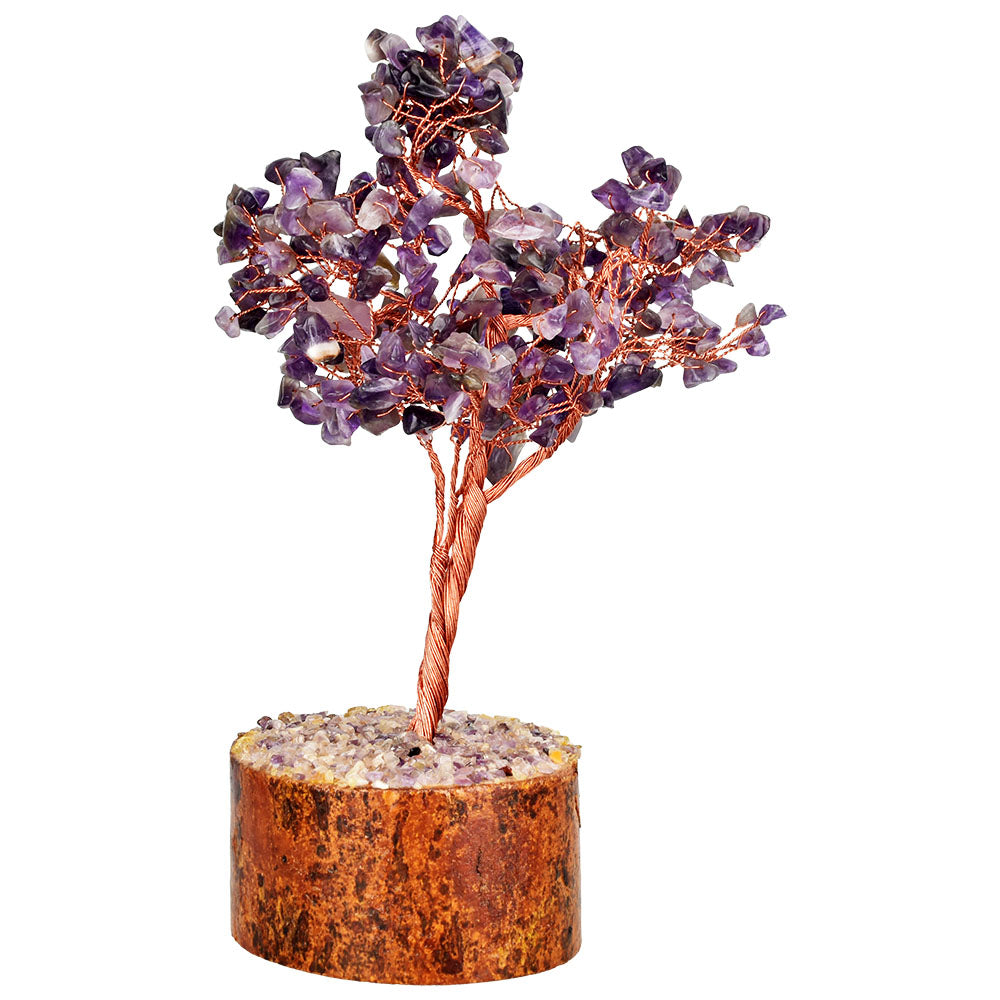 Decorative Amethyst Crystal Wire Tree w/ Wood Base - 9.5" - Smoke N’ Poke