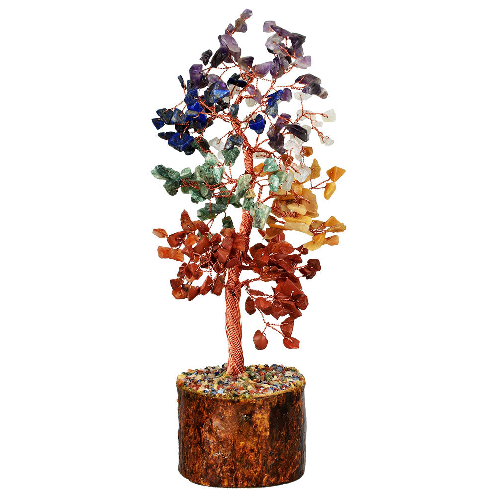 Árbol decorativo de alambre de cristal con conexión de arcoíris y base de madera - 9.5"