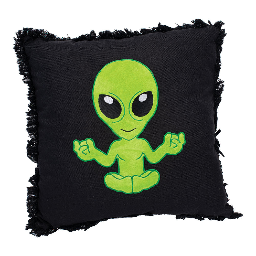 Alien on Black Plush Pillow - 16"x15" / Green - Smoke N’ Poke